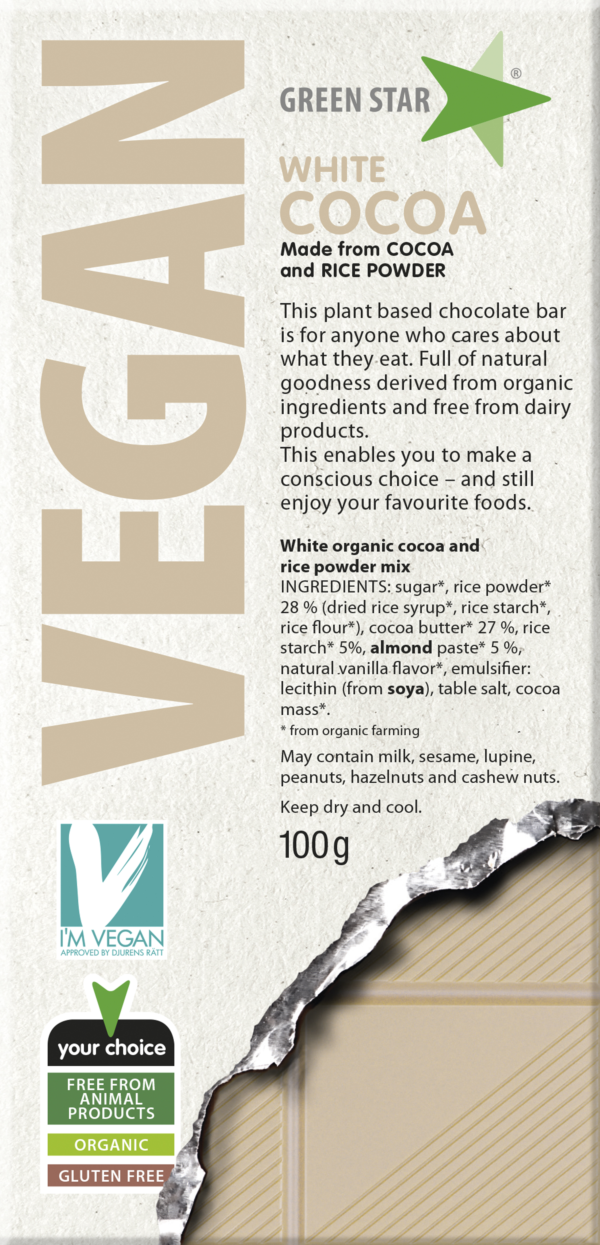 Green Star Vegan Choklad Vit EKO 100 g