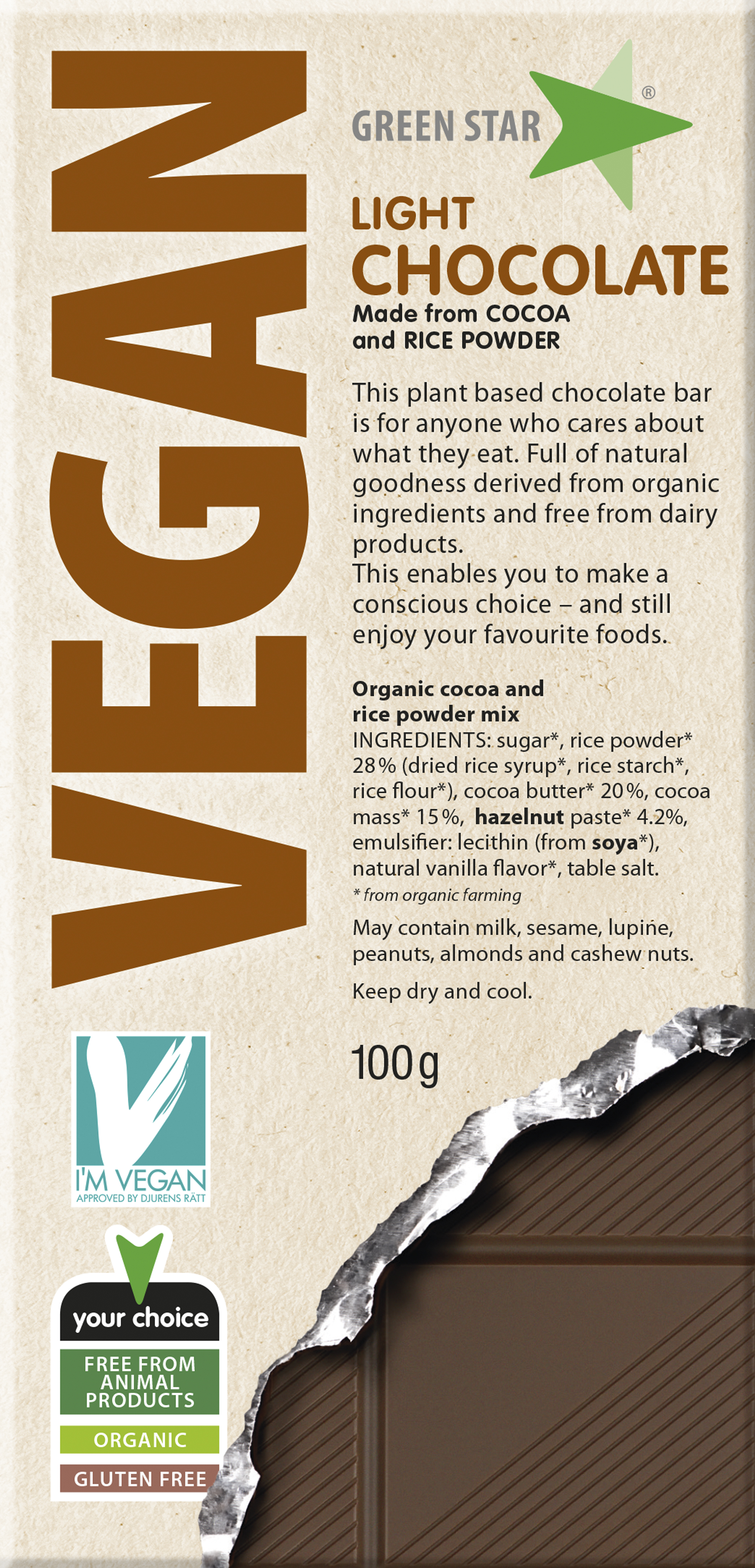 Green Star Vegan Choklad Ljus EKO 100 g