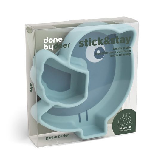 Done by Deer Snacktallrik i Silikon Stick&Stay Birdee Blue