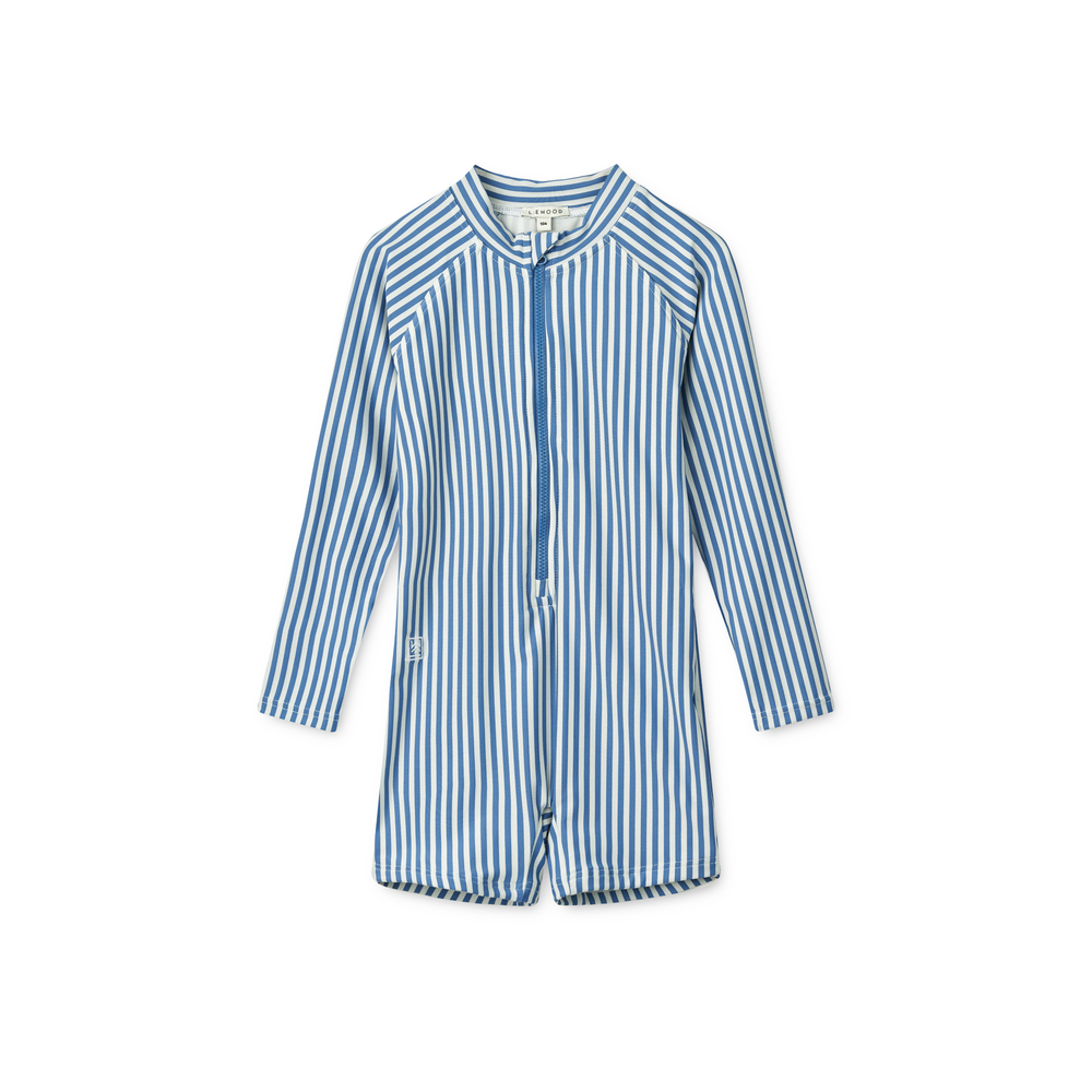 LIEWOOD Max Långärmad Baddräkt Y/D stripe Riverside/Creme de la creme storlek 86 1,5 år