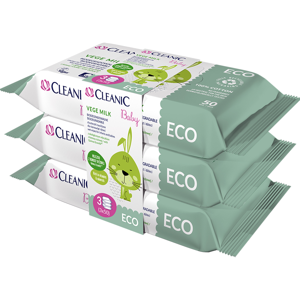 Cleanic Baby ECO Våtservetter Vege Milk 3x50-pack