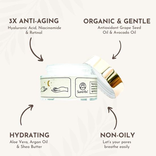 Suntribe Natural Night Cream with Hyaluronic Acid, Retinol & Niacinamide 50 ml