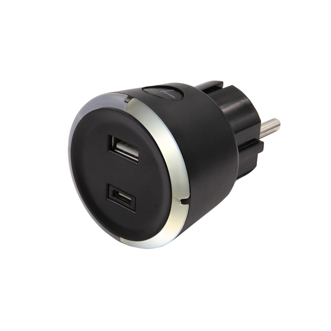 CAPiDi USB A+C  Säkerhetstimer 1-4 Timmar 17W Svart