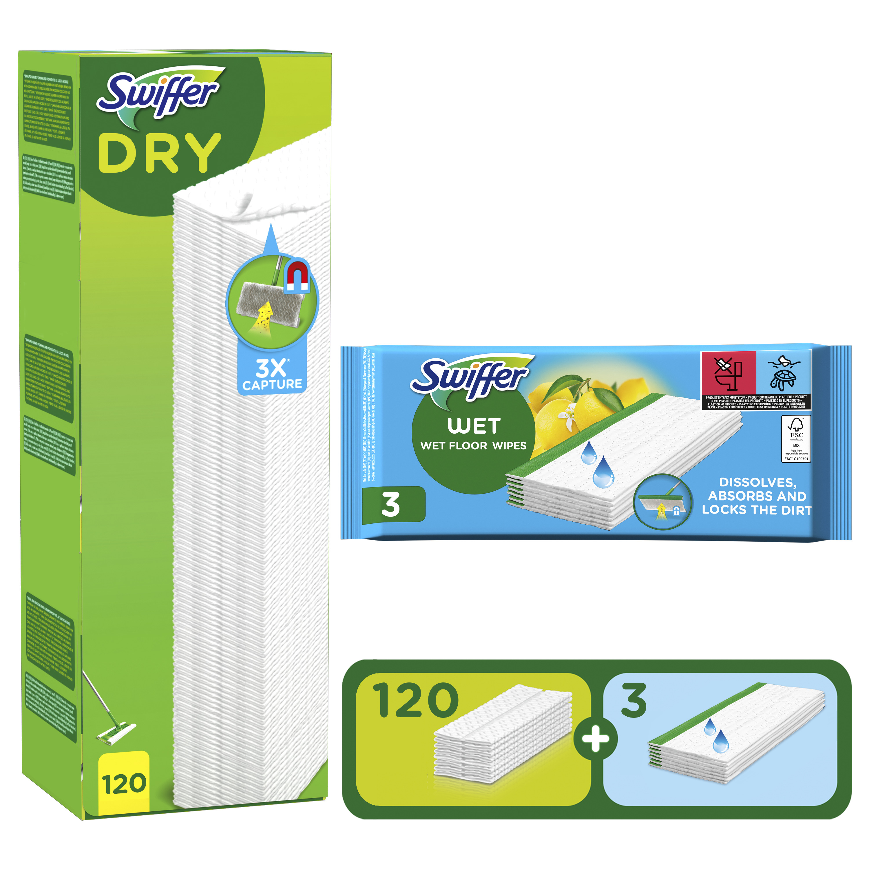 Swiffer Sweeper Torra Refilldukar 120 st & Fuktiga Refilldukar 3 st