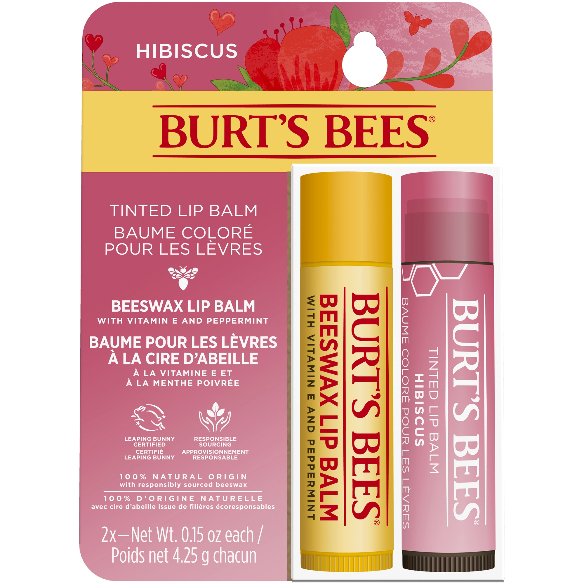 Burt's Bees Beeswax Lip Balm & Hibiscus Tinted Lip Balm Gift Set