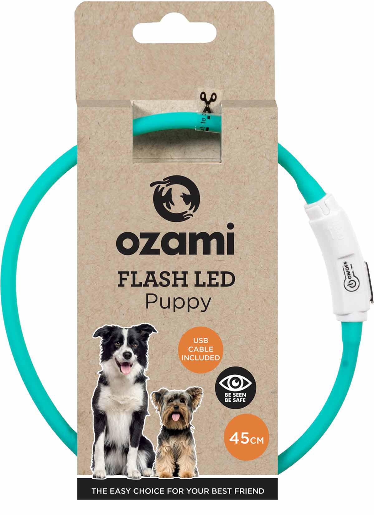 Ozami Halsband Flash Puppy LED Turkos 45 cm