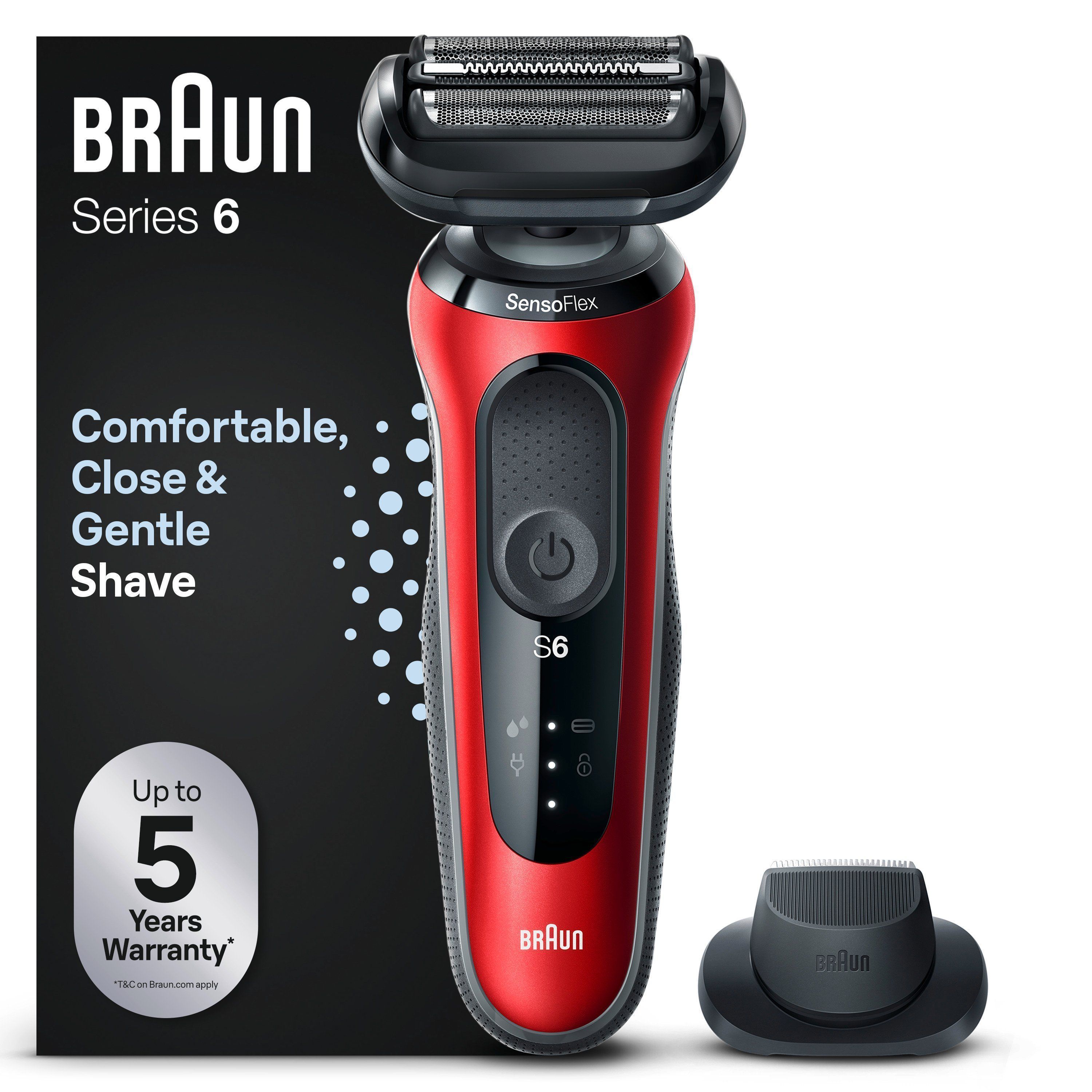 Braun Series 6 61-R1200s Rakapparat med Precisionstrimmer Röd