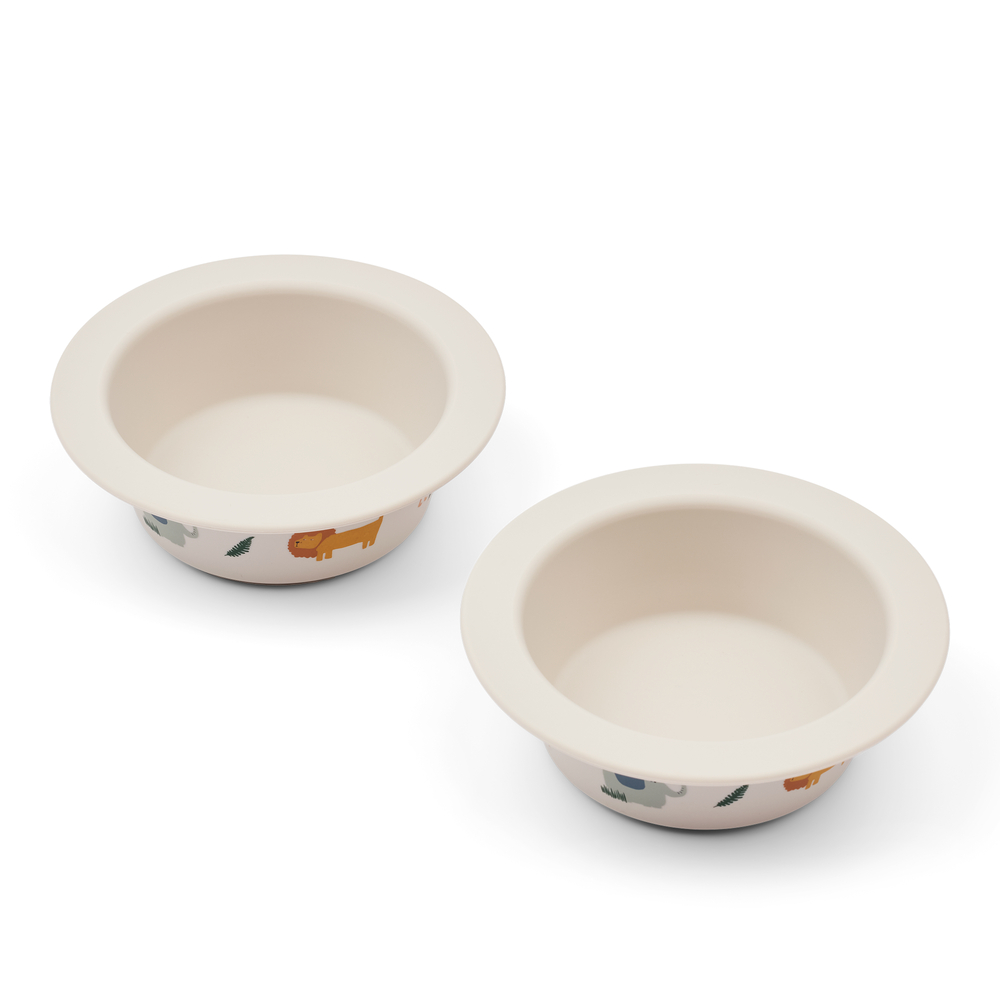 LIEWOOD Peony Skål med Sugfuktion Safari/Sandy 2-pack