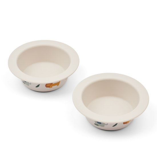 LIEWOOD Peony Skål med Sugfuktion Safari/Sandy 2-pack