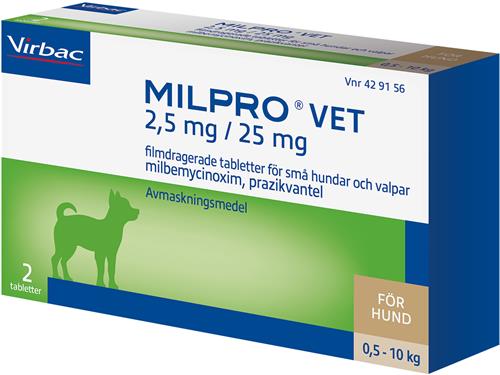 Milpro Vet 2,5 mg/25 mg Filmdragerade Tabletter för Små Hundar & Valpar 2 st