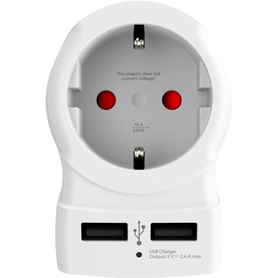 SKROSS Reseadapter Europa till UK m.fl. 2 x USB-A Jordad