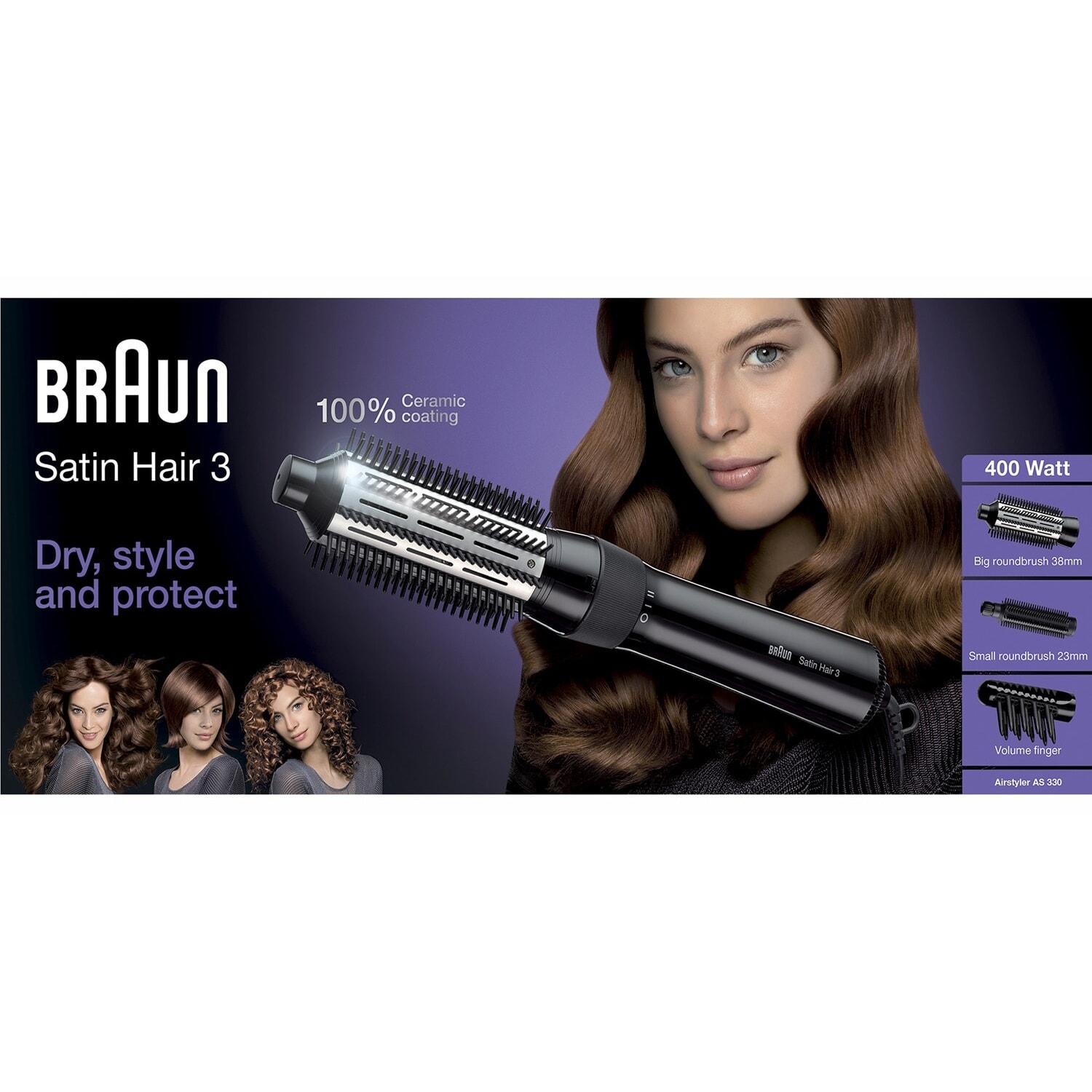 Alternativ bild 1 för Braun AS330, Varmluftsborste, Varm, Scrollbar, Alla hår, Lång, Medium, Torrt / vått hår