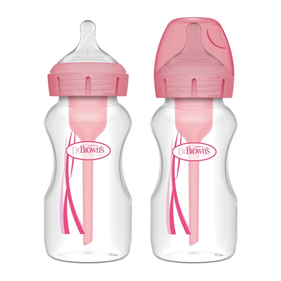 Dr Brown Wide-Neck Options + Flaskor 270 ml Pink 2-pack
