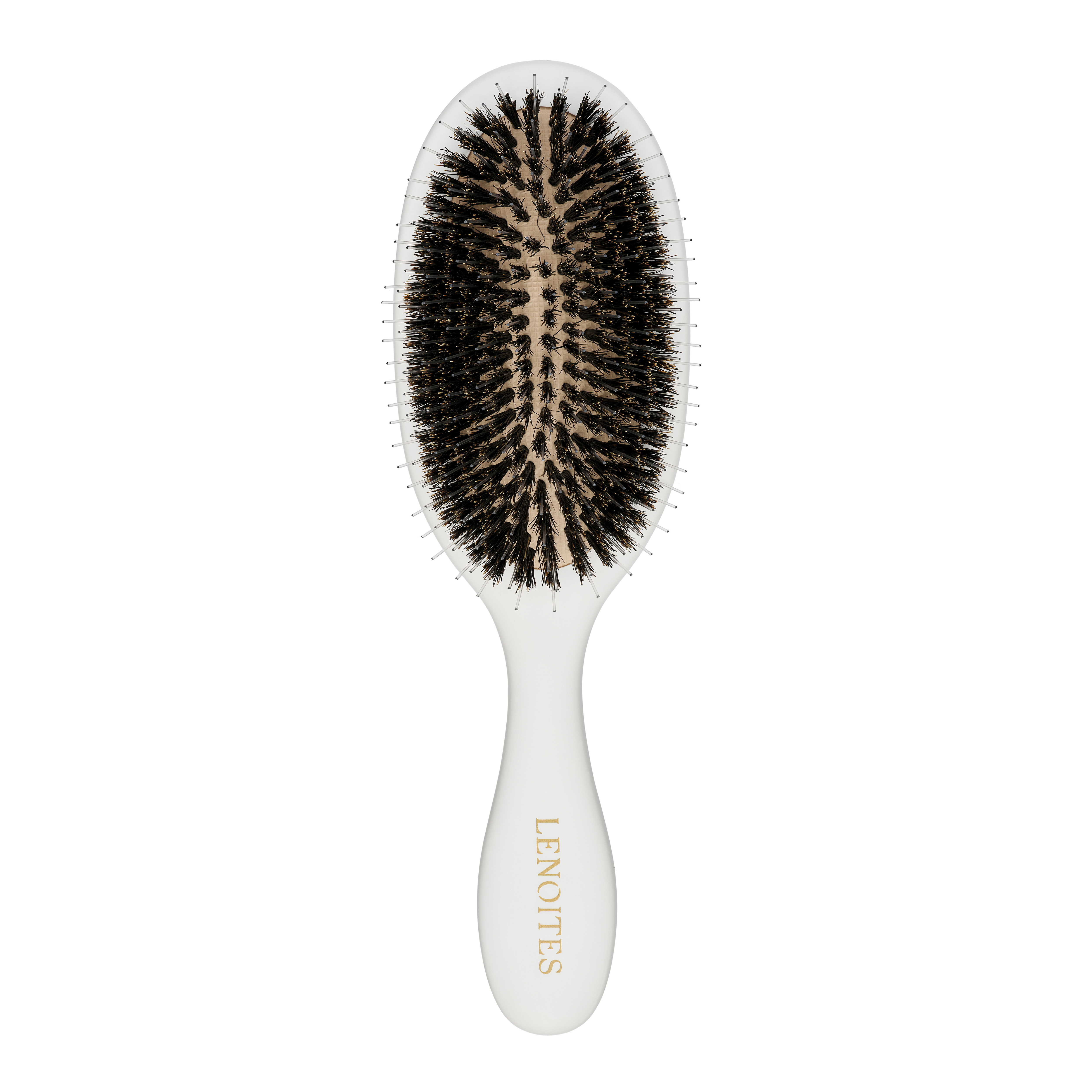 Lenoites Wild Boar Hair Brush with Cleaning Tool White