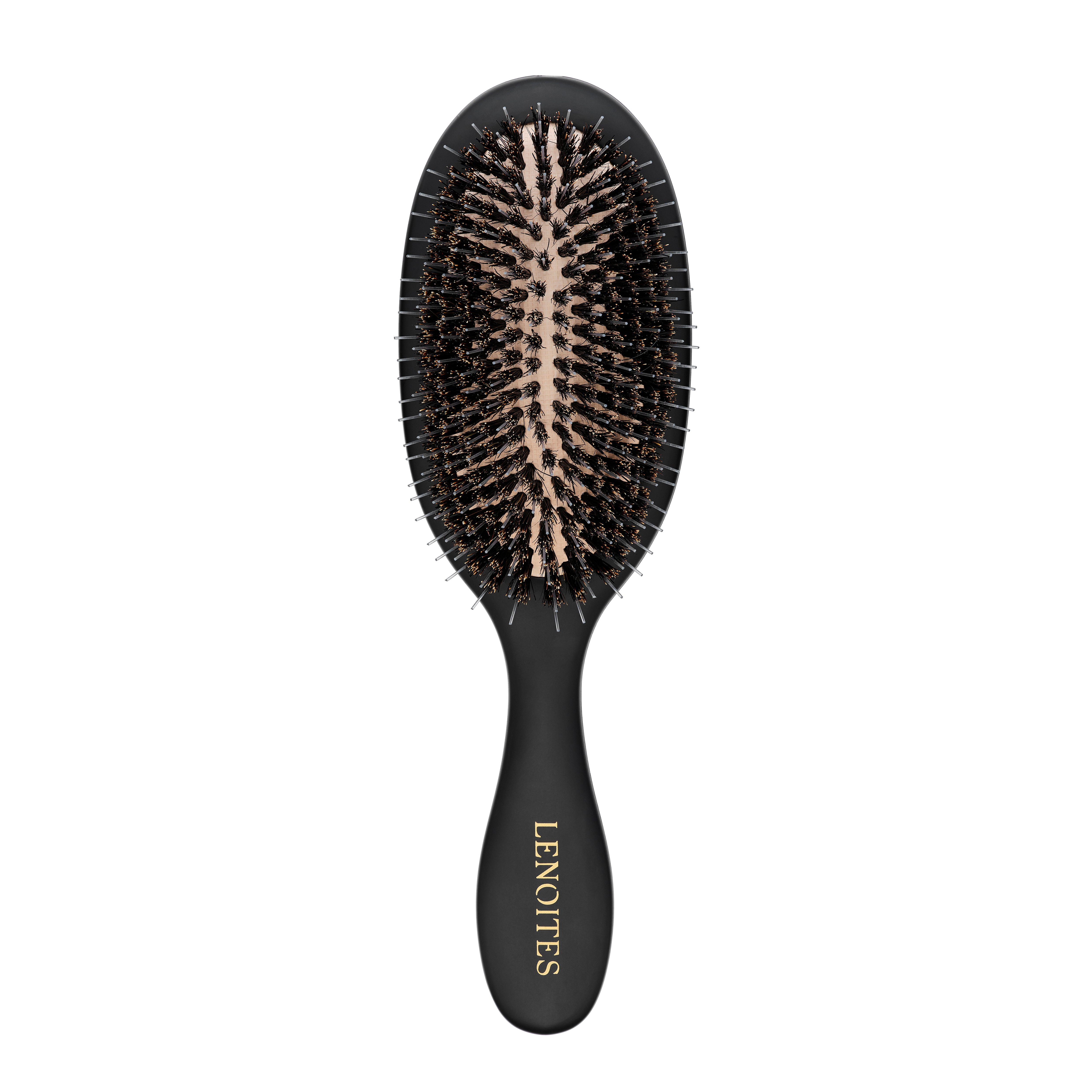 Lenoites Wild Boar Hair Brush with Cleaning Tool Black