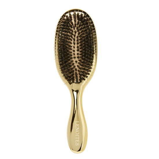 Lenoites Hair Brush Wild Boar with Pouch and Cleaner Tool Gold
