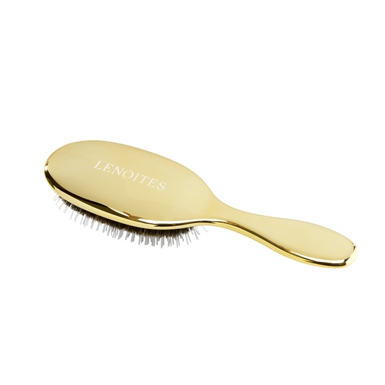 Lenoites Hair Brush Wild Boar with Pouch and Cleaner Tool Gold
