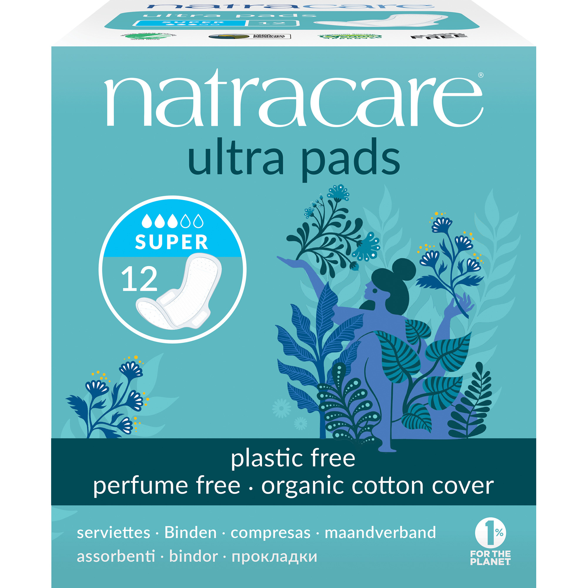 Natracare Ekologiska Bindor Ultra Super med vingar, 12 st