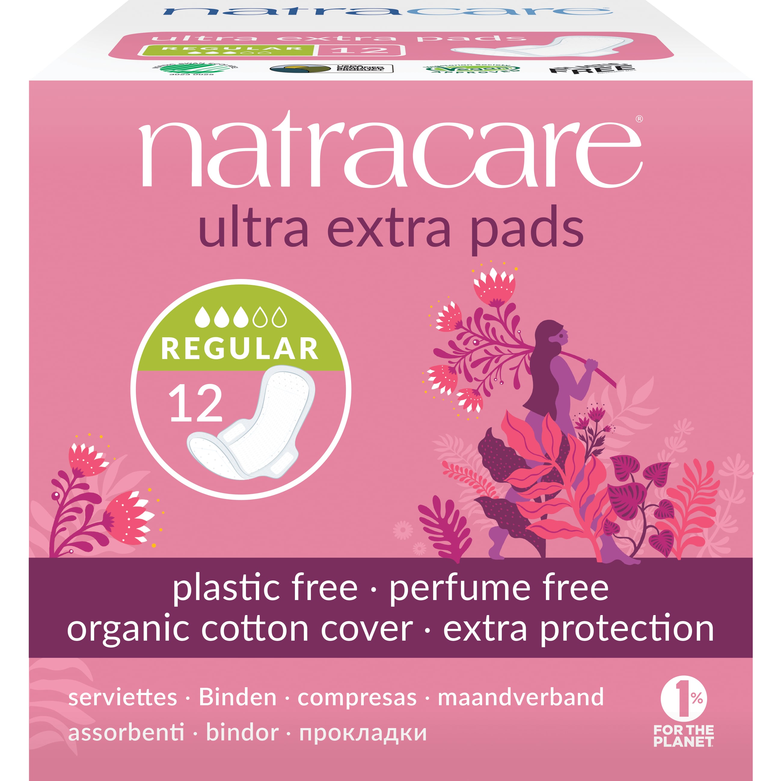 Natracare Ekologiska Bindor Ultra extra normal med vingar, 12 st