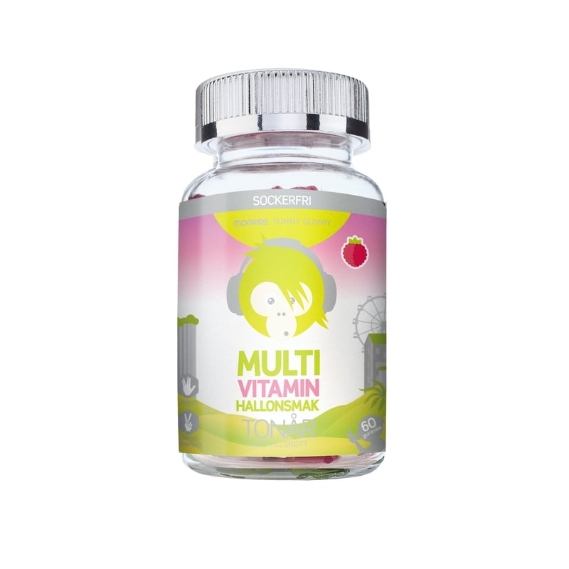 Monkids Multivitamin Sockerfri Tonår Hallon 60 Tuggtabletter