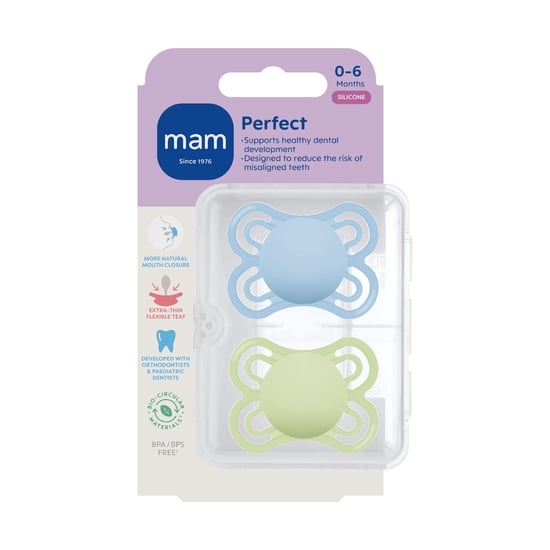 MAM Perfect Silicone 0-6 mån Blue 2-pack