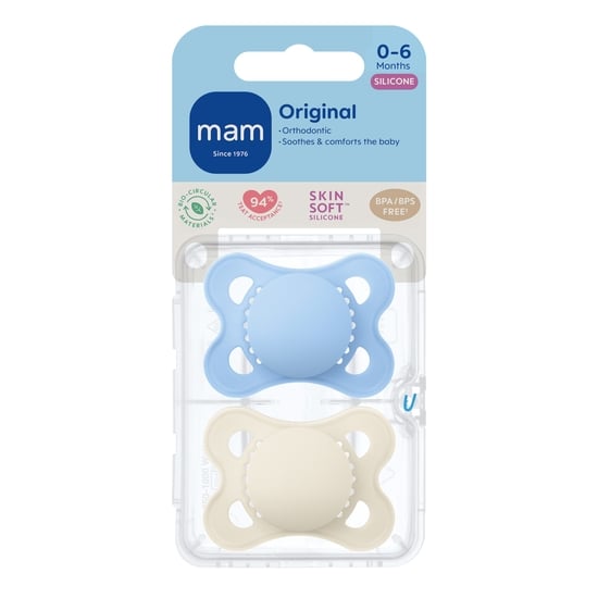 MAM Original Silicone 0-6 mån Blue Unprinted 2-pack