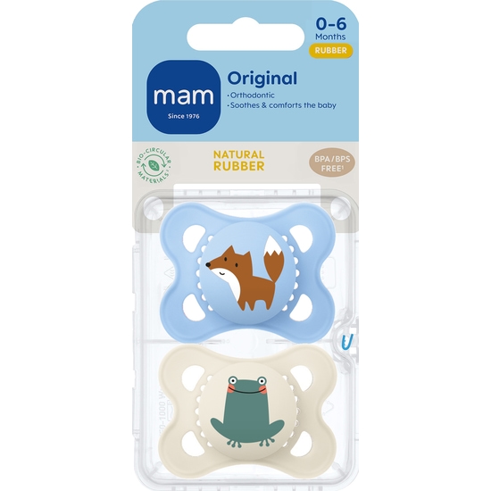 MAM Original Natural Rubber 0-6 mån Blue 2-pack