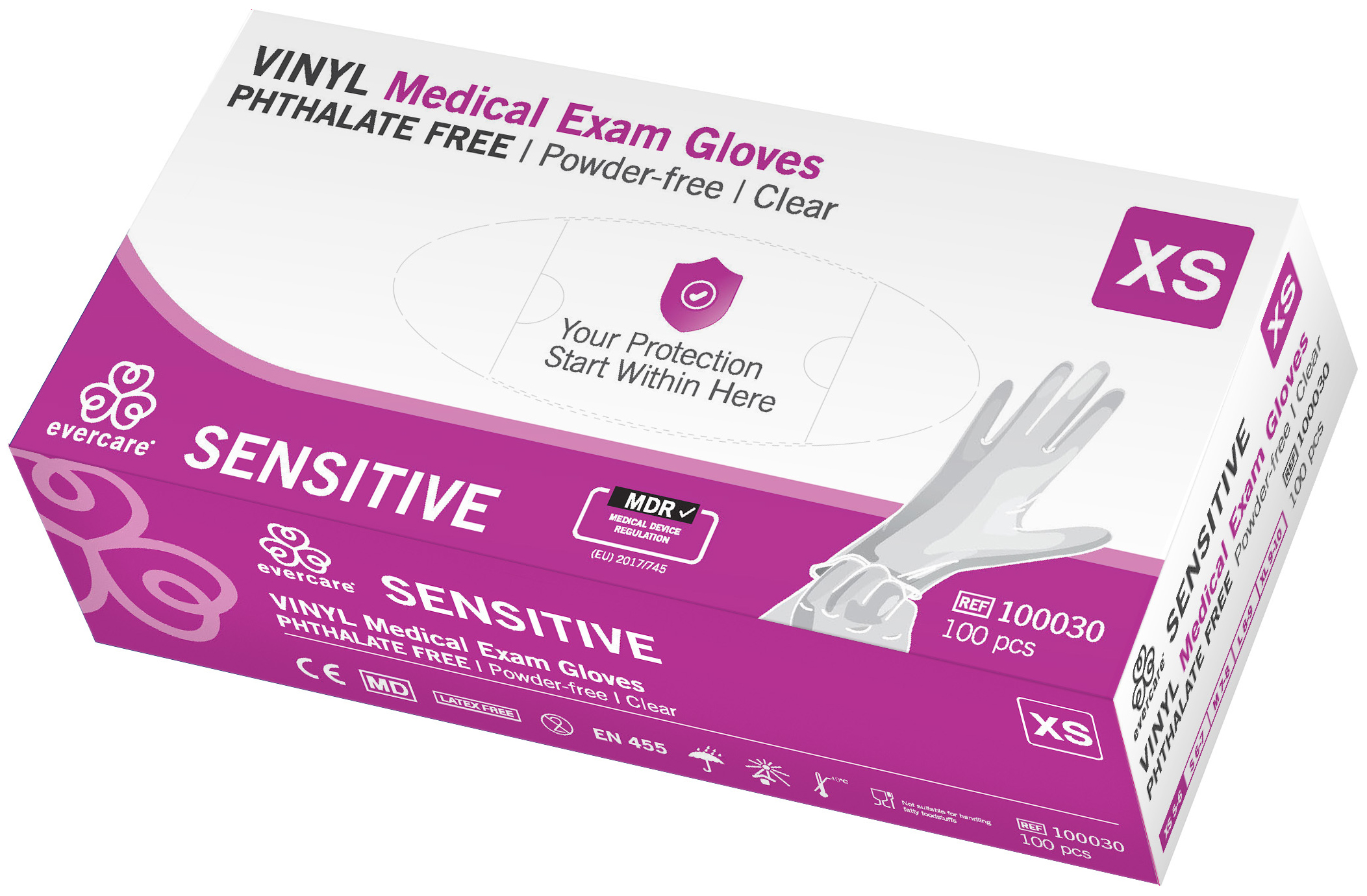 Evercare Vinylhandskar XS 100 st