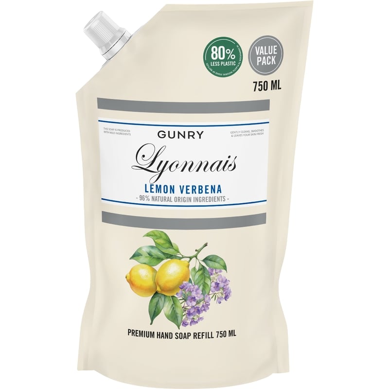 Gunry Flytande Tvål Premium Refill Lemon Verbena 750 ml