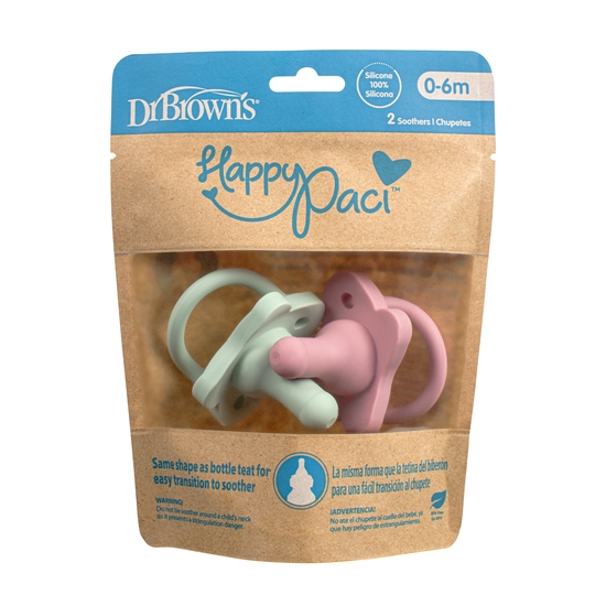 Dr Brown HappyPaci Silicone Soother 0-6m Pink/Green 2-pack
