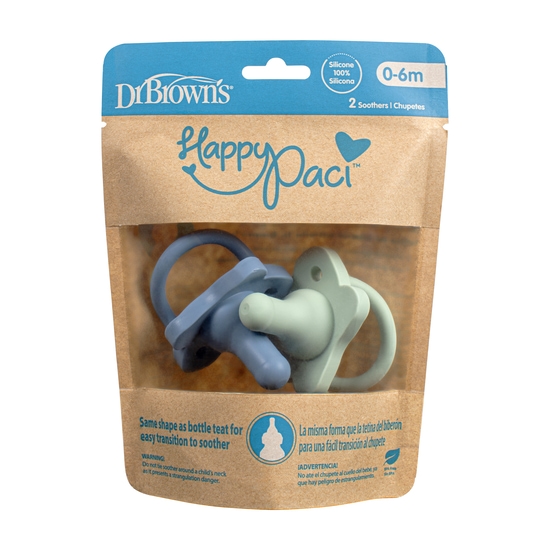 Dr Brown HappyPaci Silicone Soother 0-6m Blue/Green 2-pack