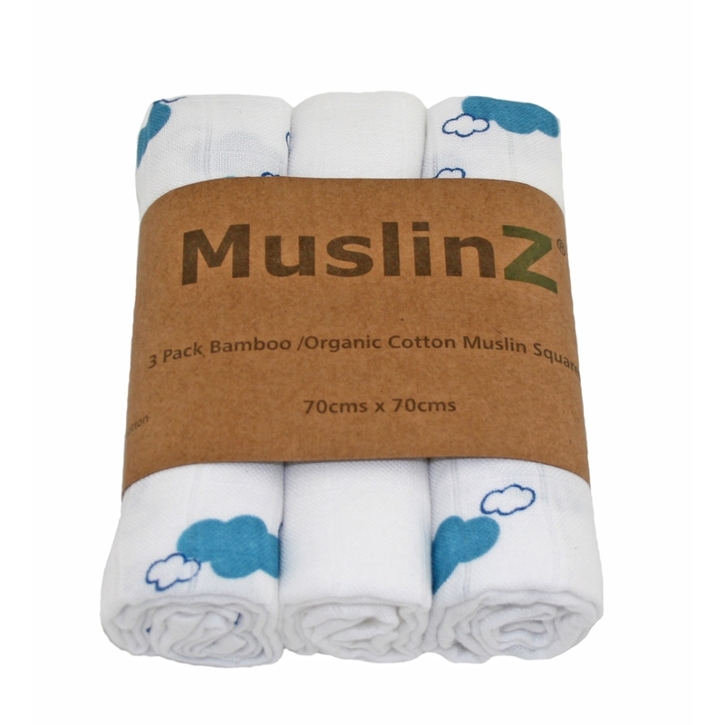 MuslinZ Muslinfilt Cloud Blue Lagoon EKO 70 cm 3-pack