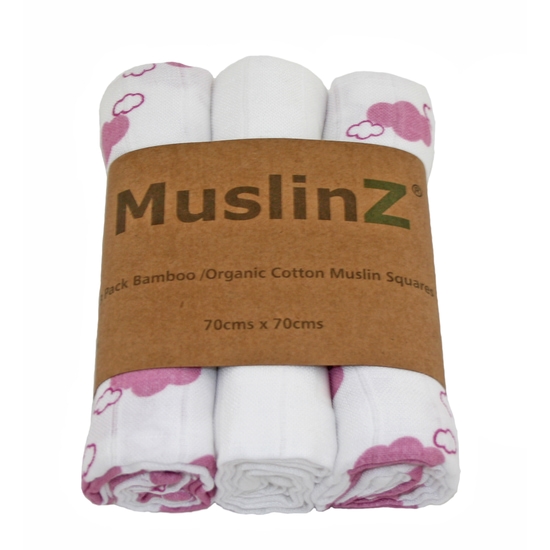 MuslinZ Muslinfilt Cloud Pink Lavender EKO 70 cm 3-pack