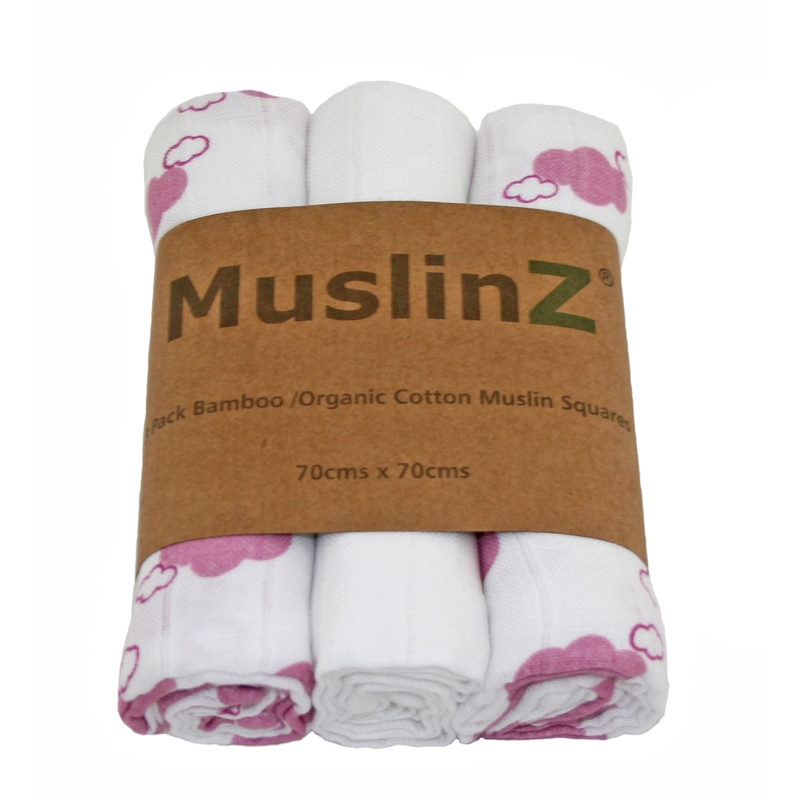 MuslinZ Muslinfilt Cloud Pink Lavender EKO 70 cm 3-pack