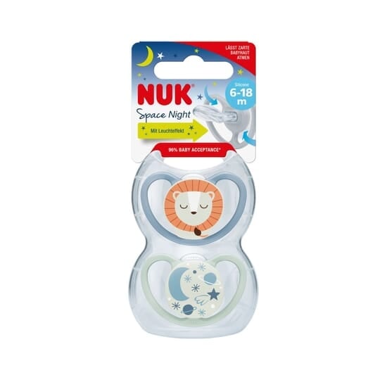 NUK Space Night Silikon 6-18 mån Lion 2 st