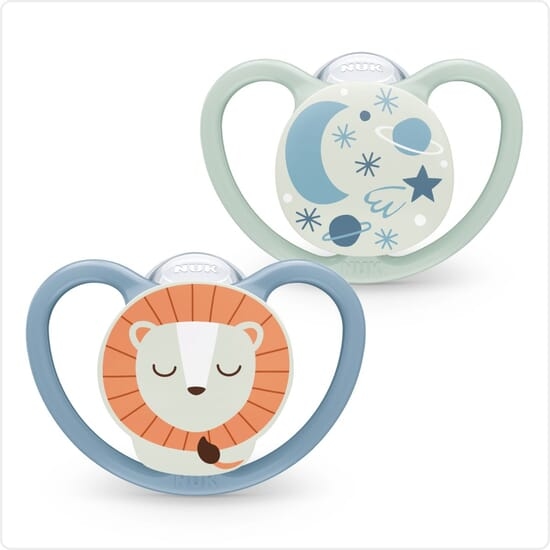 NUK Space Night Silikon 6-18 mån Lion 2 st