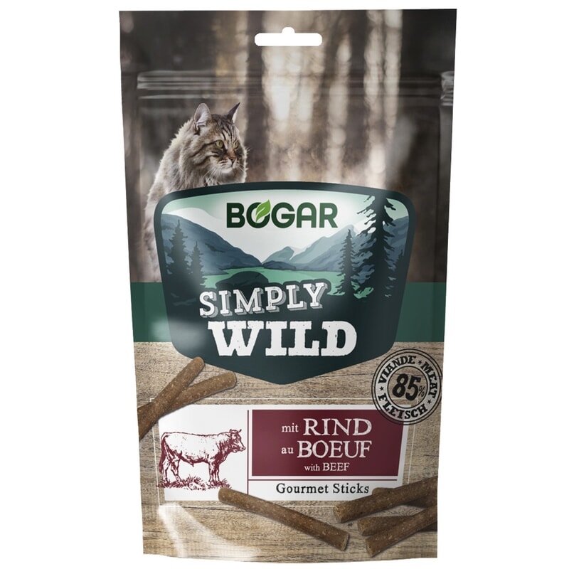 Köp 2 få 25% | Bogar Simply Wild Sticks Beef Katt 50 g