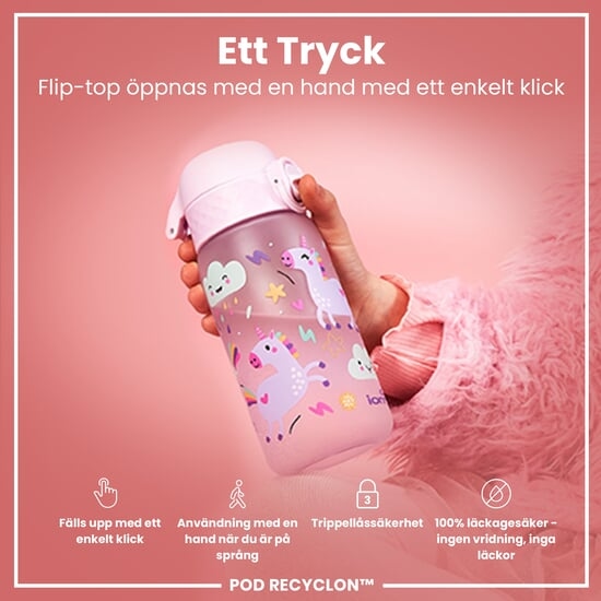 ION8 Vattenflaska För Barn Rosa Enhörningar 350 ml