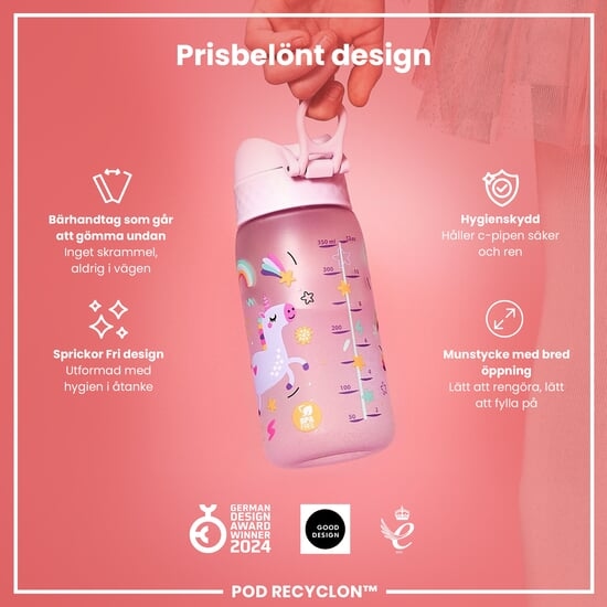 ION8 Vattenflaska För Barn Rosa Enhörningar 350 ml