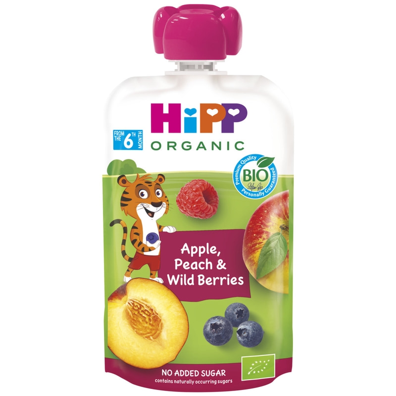 Hipp Klämmis Blåbär, Hallon, Äpple & Persika 6m 100 g