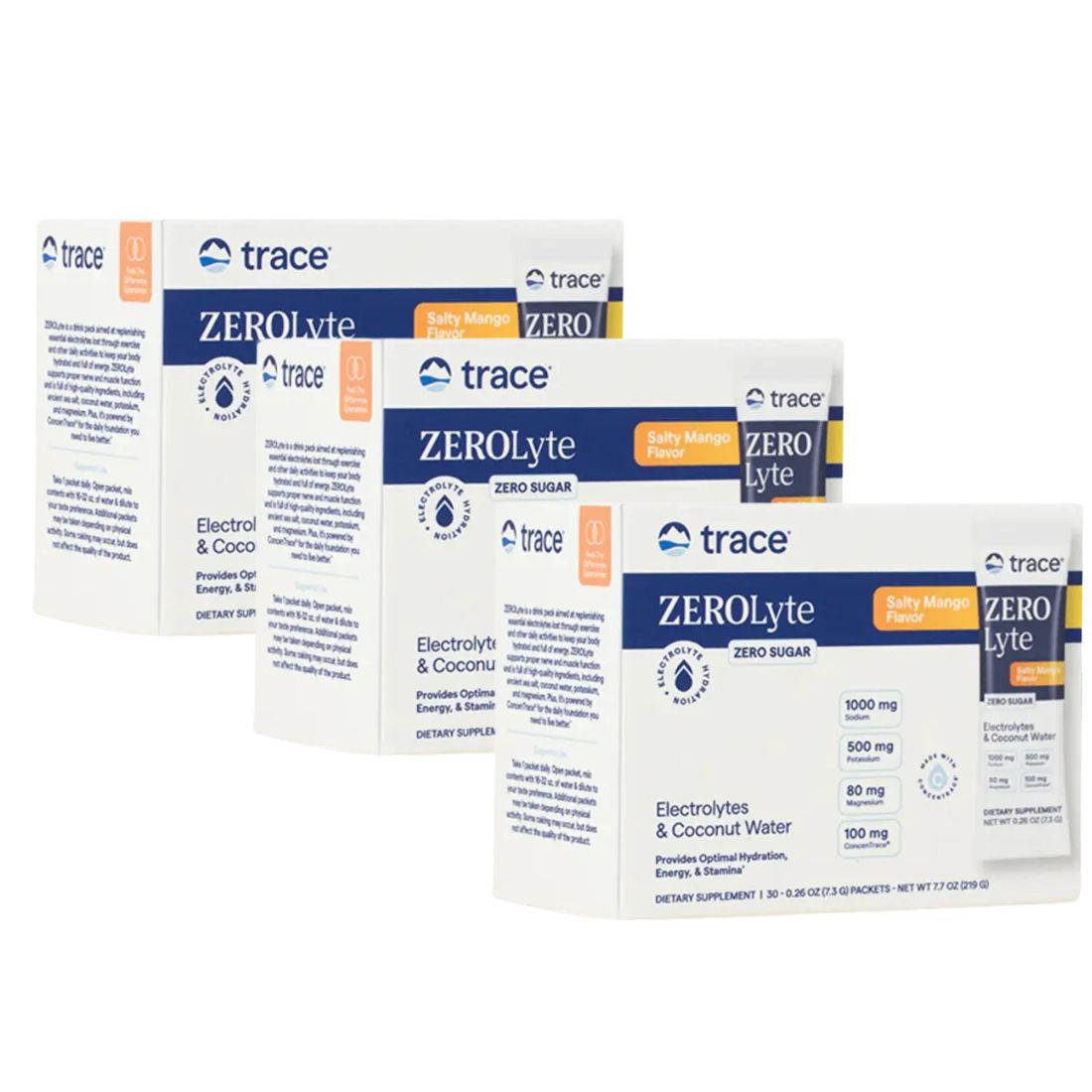 Trace Minerals ZEROLyte Electrolyte Drink Mix Salty Mango 30 dospåsar 3-pack