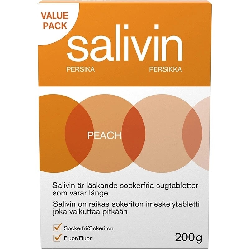 Salivin Sugtabletter vid Muntorrhet Peach 200 g