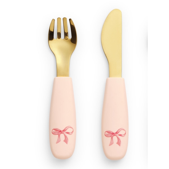 Elodie Silikontallrik med bestick Rosy Bow