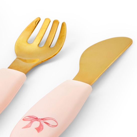 Elodie Silikontallrik med bestick Rosy Bow