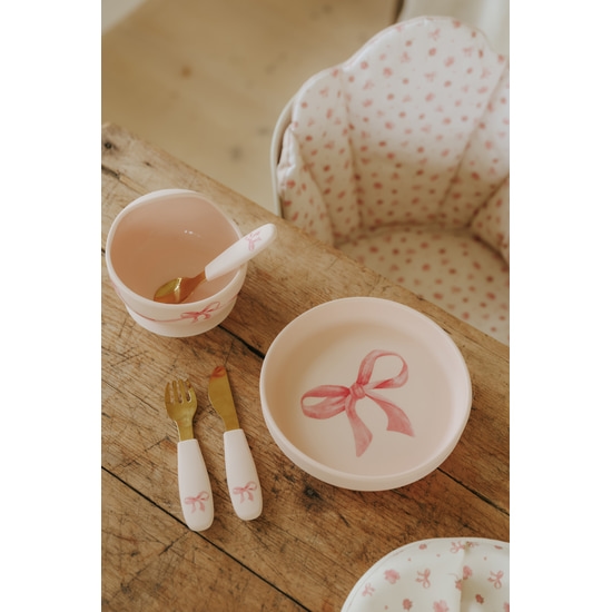 Elodie Silikonskål med sked Rosy Bow