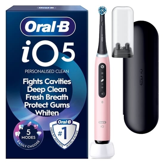 Oral-B iO 5 Eltandborste Rosa med Resefodral och Borthuvudshållare