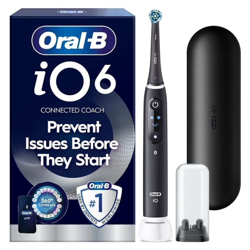 Oral-B iO 6 Eltandborste Svart med Resefodral och Borsthuvudshållare