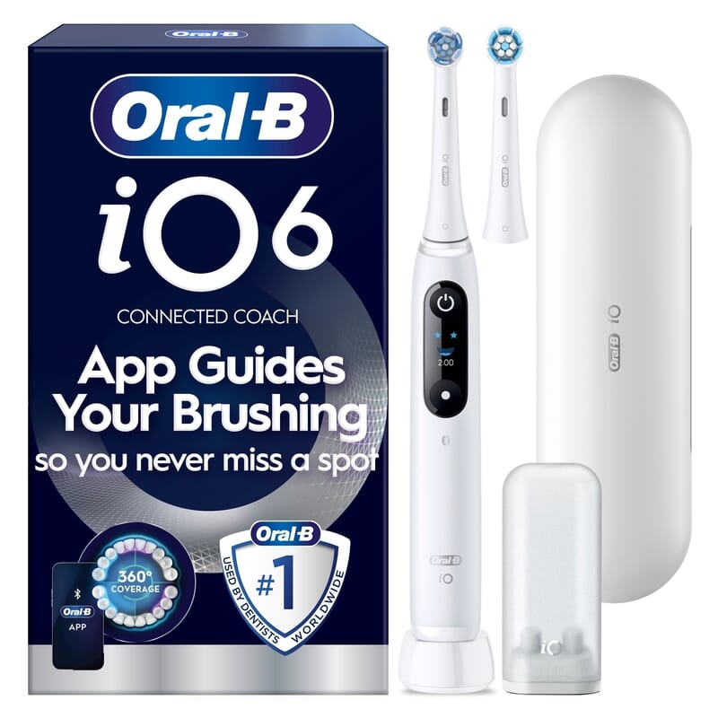 Oral-B iO 6 Eltandborste Vit med Resefodral och Borsthuvudshållare