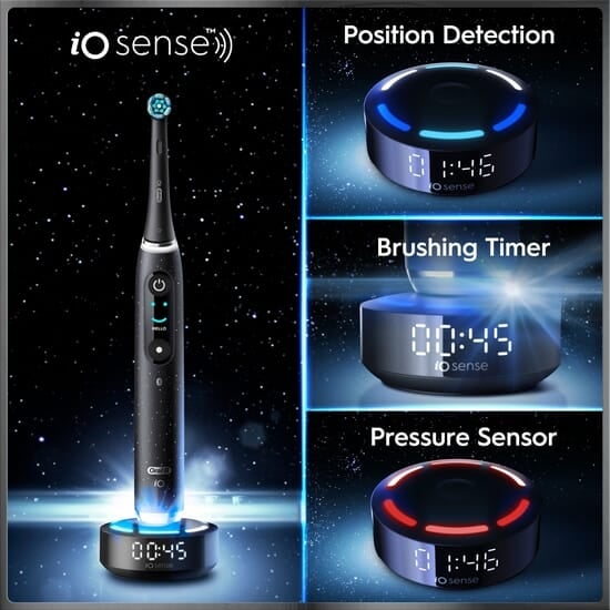 Oral-B iO 10 Eltandborste Svart med Magnetisk snabbladdare, Resefodral & Borsthuvudshållare