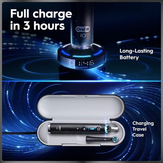Oral-B iO 10 Eltandborste Svart med Magnetisk snabbladdare, Resefodral & Borsthuvudshållare